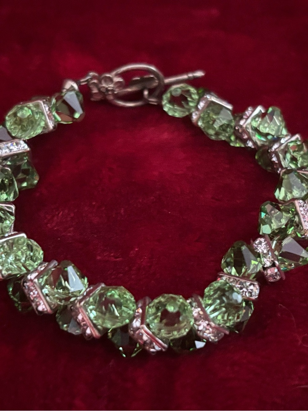 Green Crystal Bracelet with Silver-Tone Accents for Women
